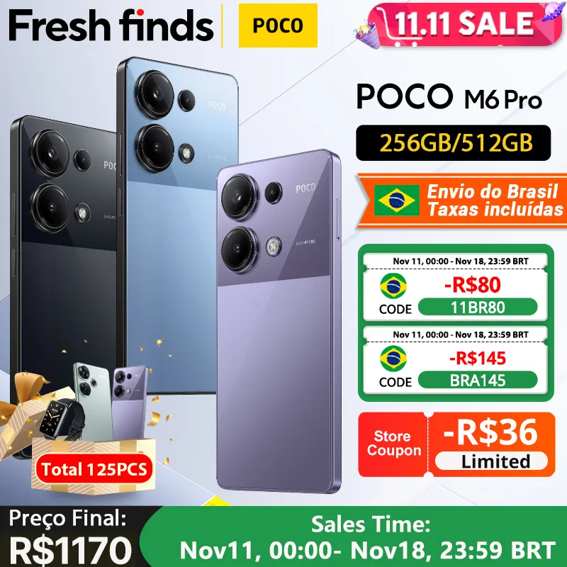 [Br] Poco M6 Pro Verso Global Helio G99 Ultra 120hz Amoled 64mp Cmera Tripla